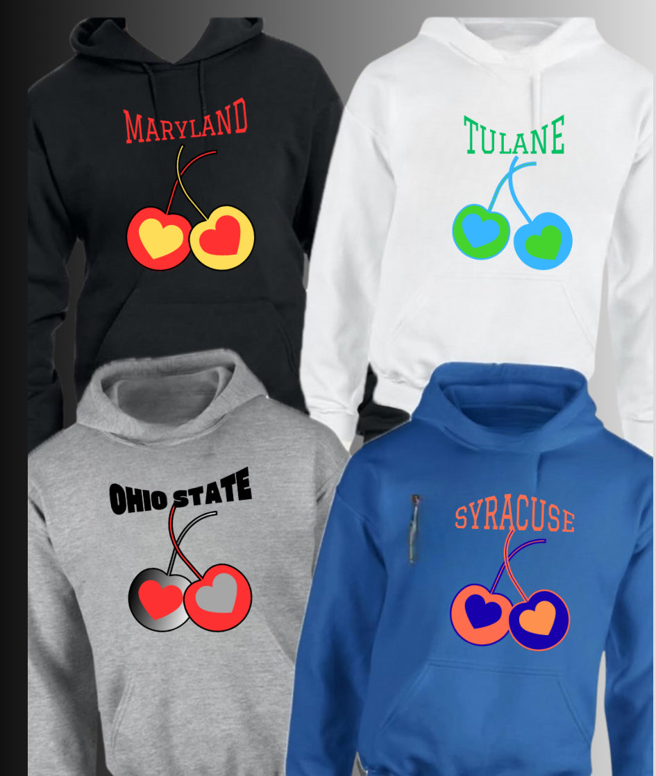 College sweatshirt with Cherries and π