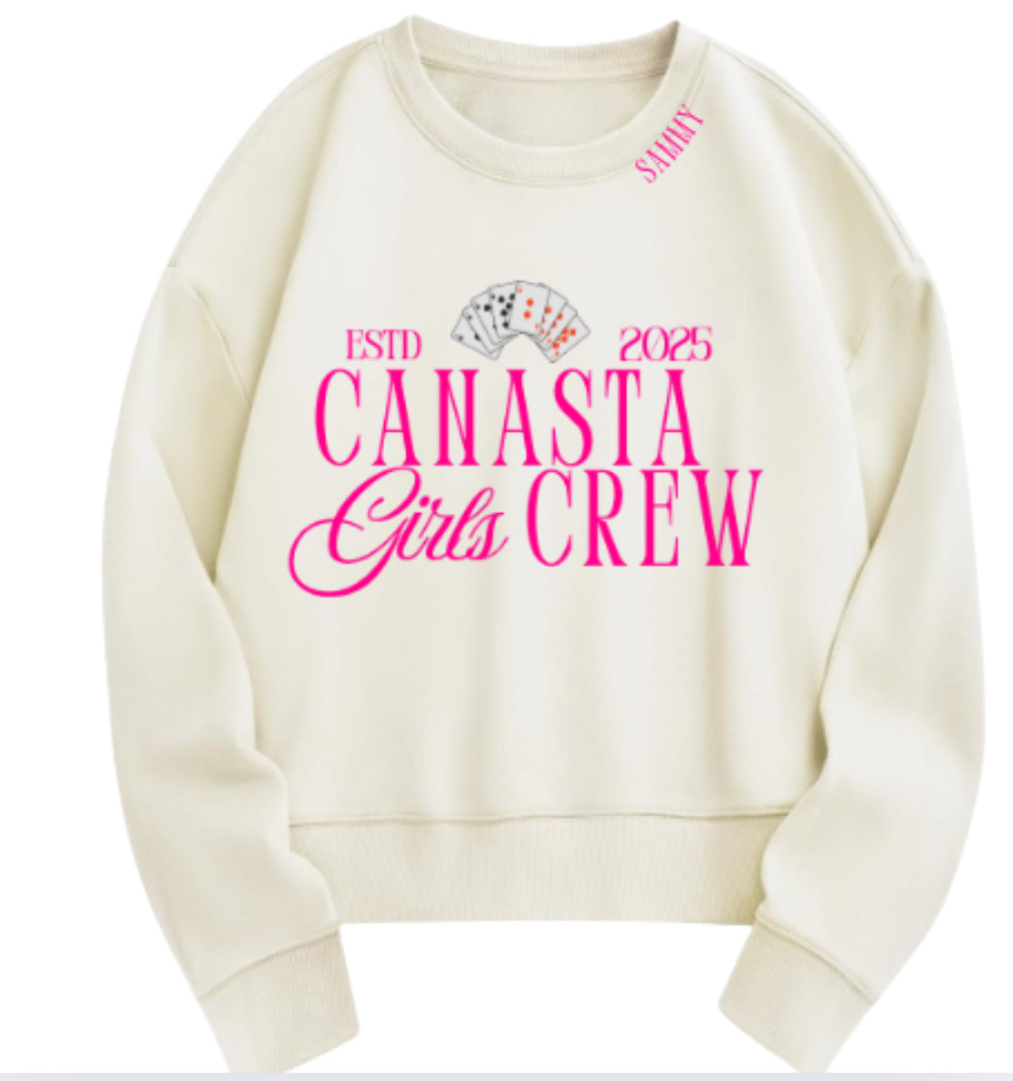 Canasta Women’s “Girls Crew” Oversized Sweatshirt with Custom Year | Cute Canasta Crewneck | Gift for Canasta Lovers | Est. Year Game Night Shirt