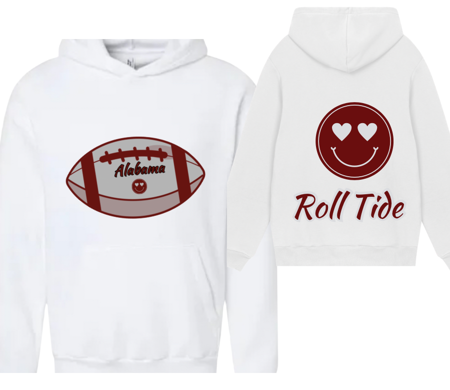 College Football Smiley Sweatshirt with Name & Number Sport Mom, Sibling, Aunt, Player Family - stars or hearts down the arms