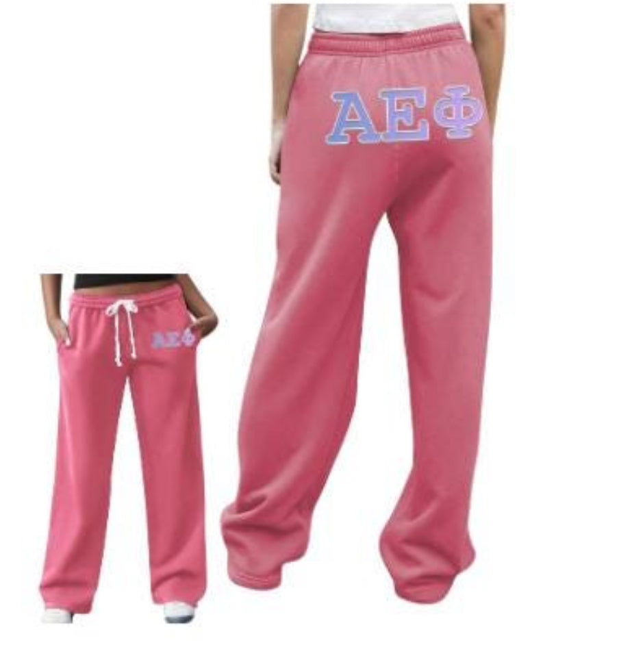 College Custom name with logo Fleece Sweatpants wide bottom with pockets college logo and name (sorority or camp )