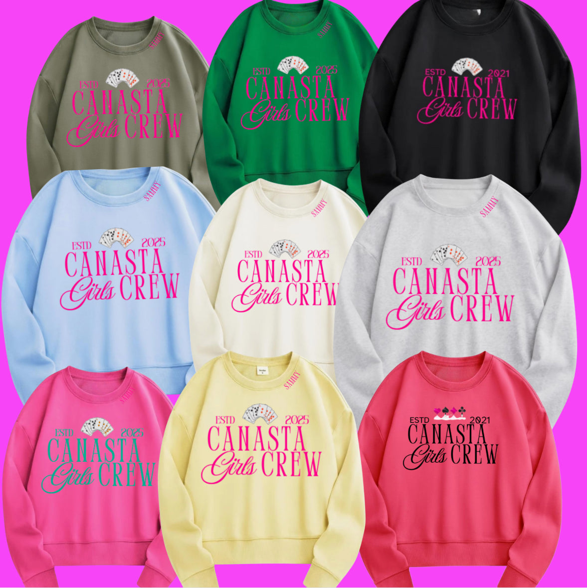 Canasta Women’s “Girls Crew” Oversized Sweatshirt with Custom Year | Cute Canasta Crewneck | Gift for Canasta Lovers | Est. Year Game Night Shirt