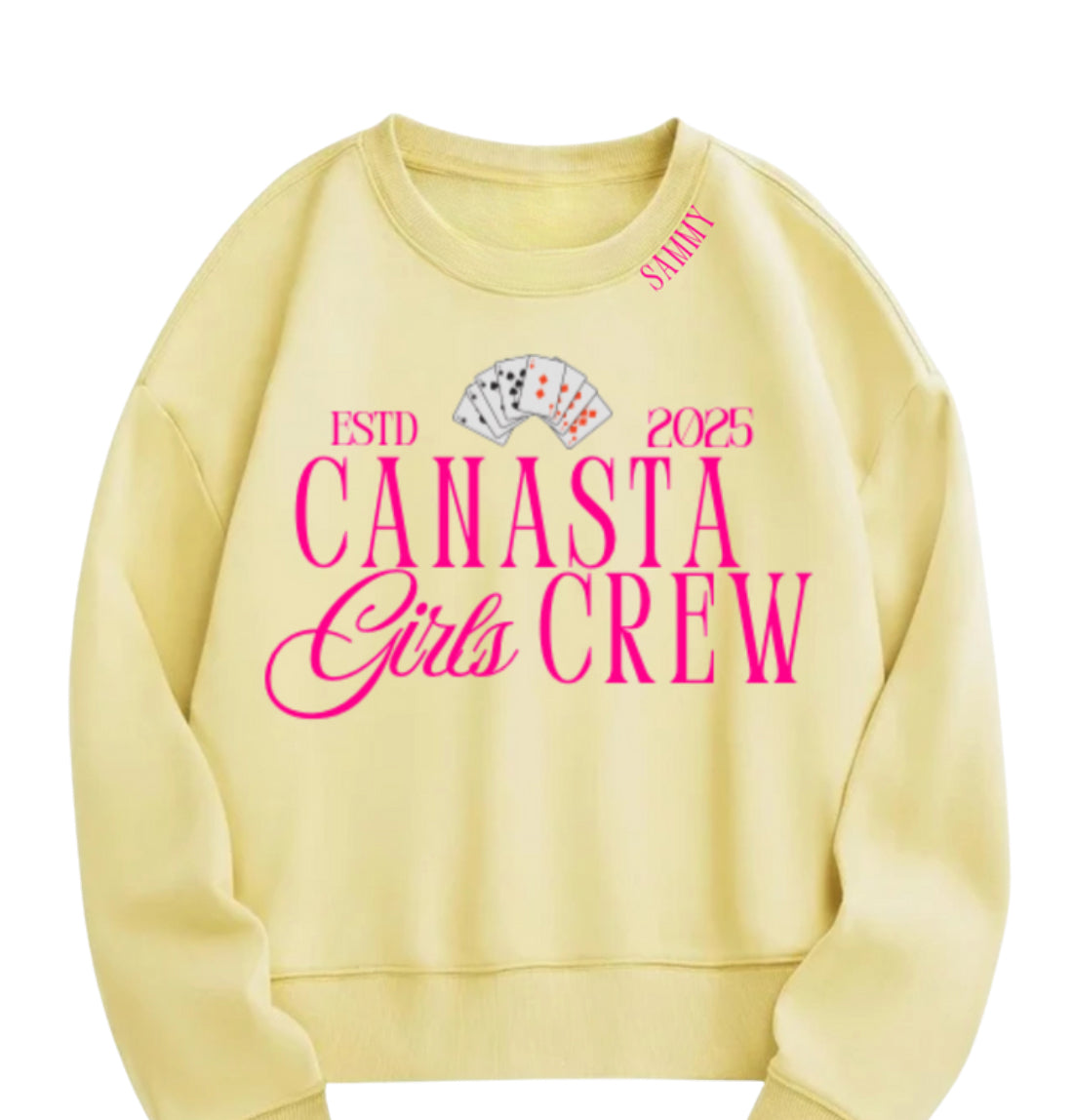 Canasta Women’s “Girls Crew” Oversized Sweatshirt with Custom Year | Cute Canasta Crewneck | Gift for Canasta Lovers | Est. Year Game Night Shirt