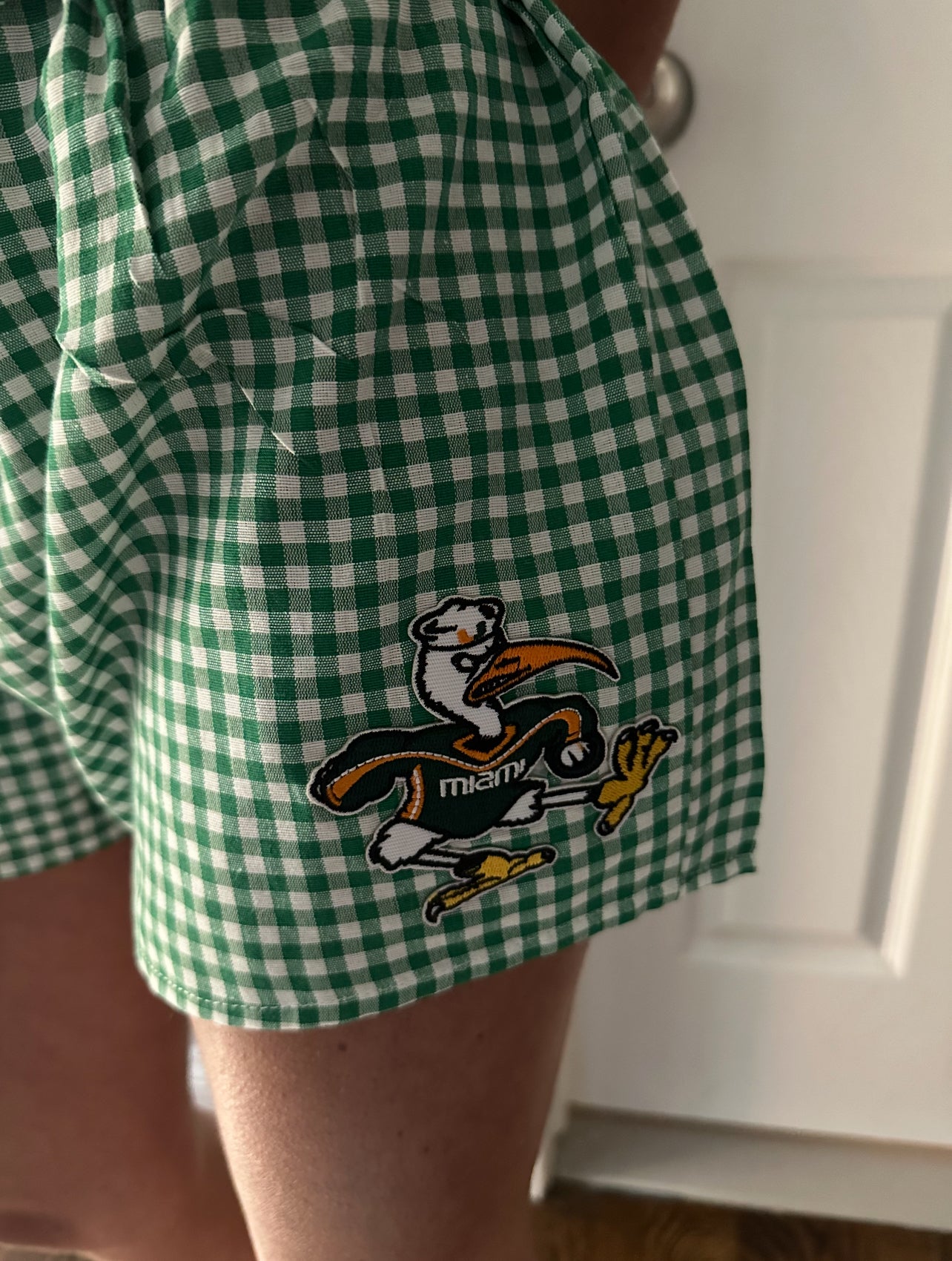 Women’s college or camp custom gingham boxer shorts monogram or college logo