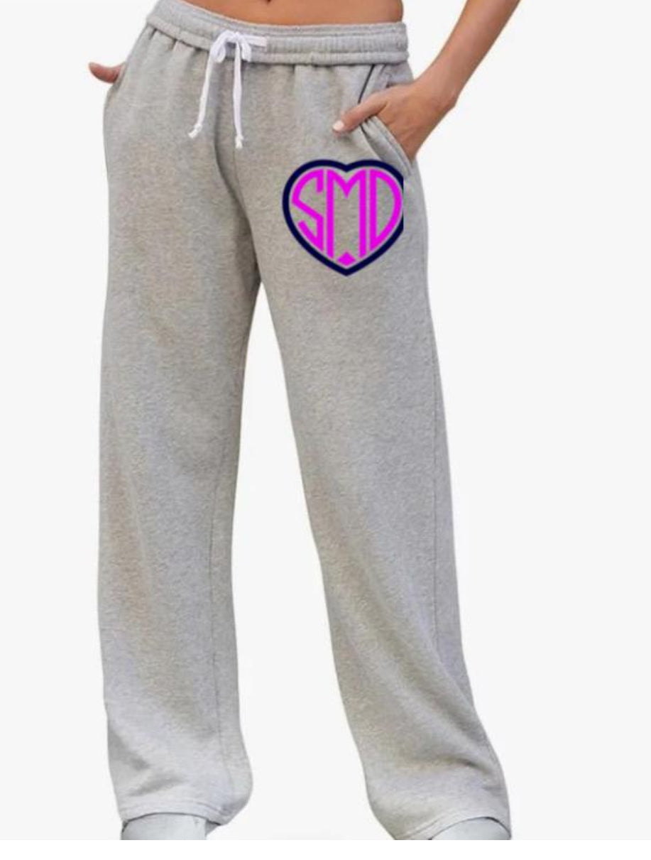 College Custom name with logo Fleece Sweatpants wide bottom with pockets college logo and name (sorority or camp )