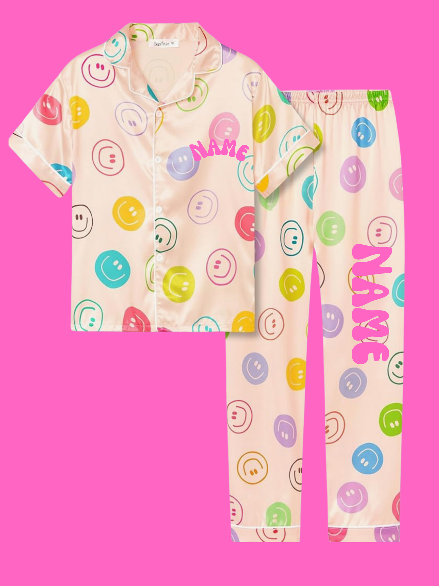 Personalized Name Cute Designs Youth 2 piece satin pajama set Camp or School - Cute Labubu-Inspired