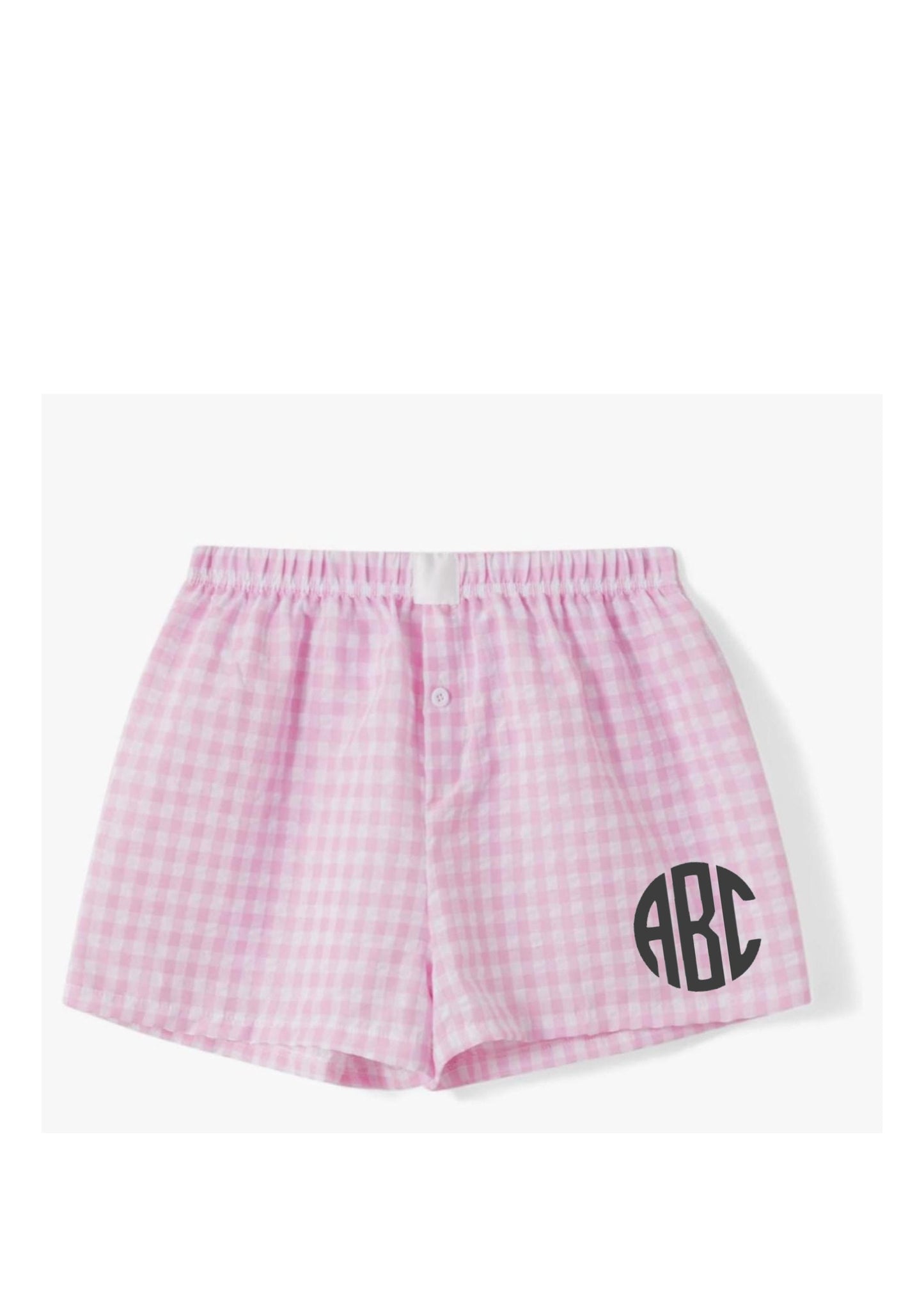Women’s college or camp custom gingham boxer shorts monogram or college logo