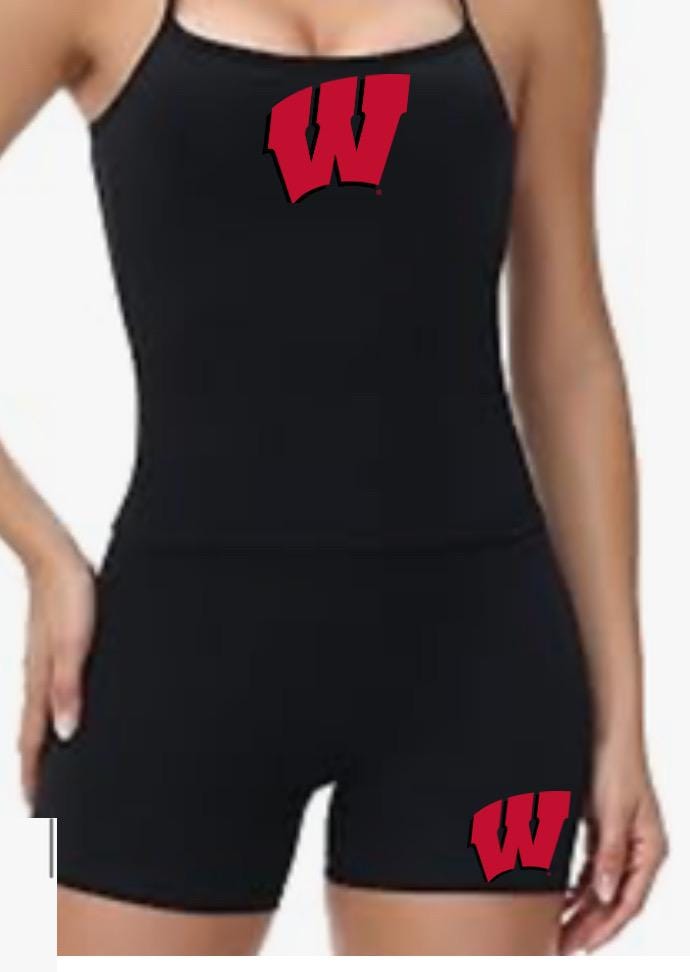 College Name Workout spaghetti tank Two Piece SET Slim Short Sleeve Low Waist Foldover Shorts.