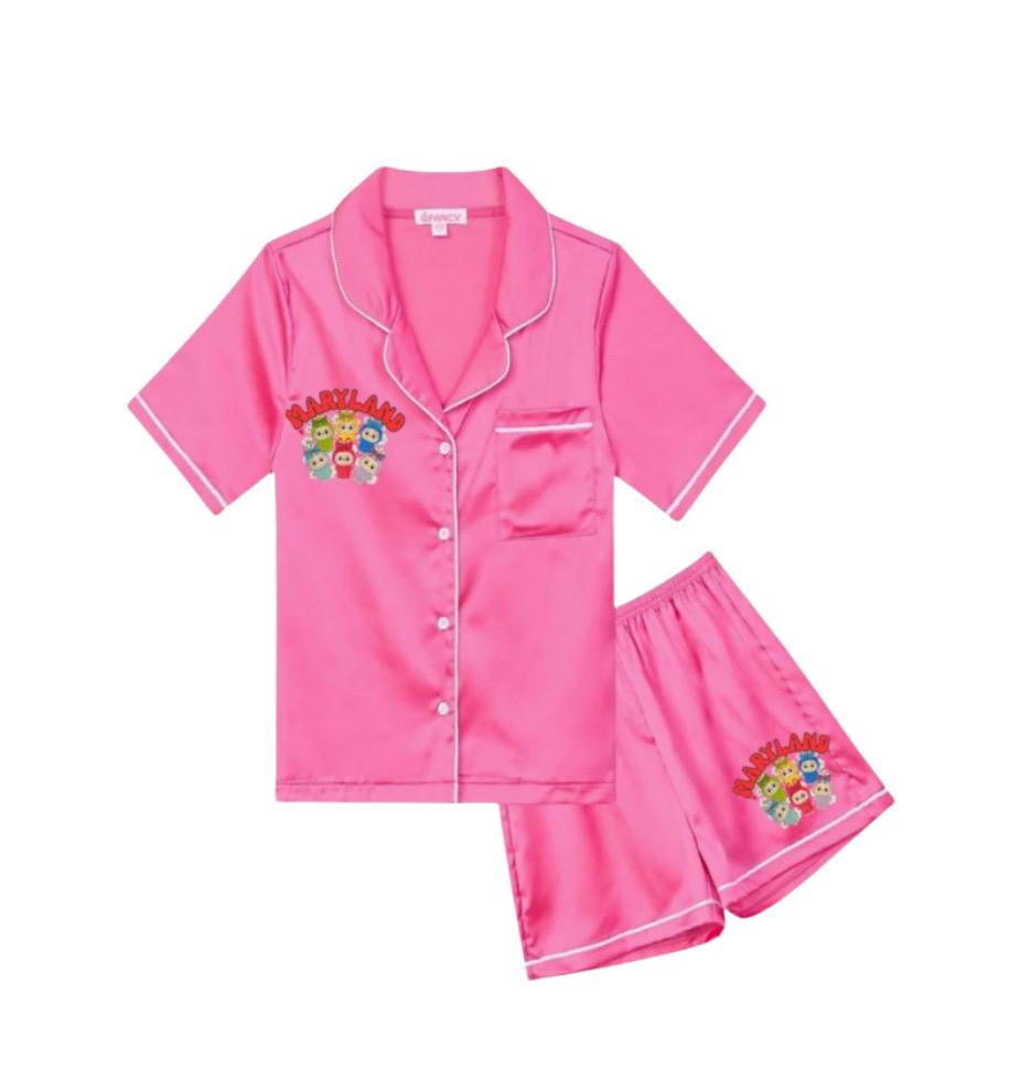 Custom labooboo inspired Youth 2 piece satin pajama set Camp or School - Cute Labubu-Inspired