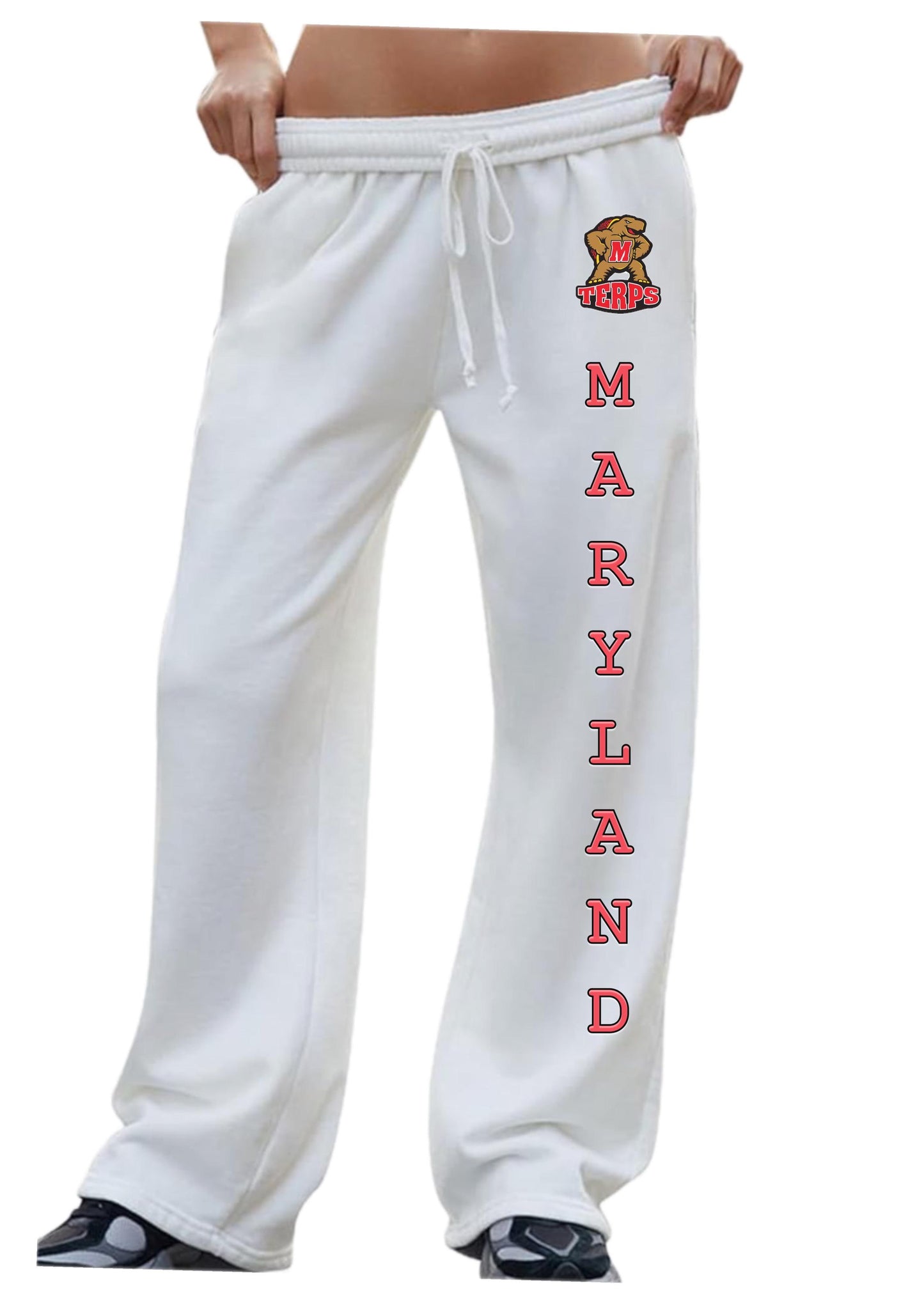 Custom College Sweatpants with Pockets โ Wide Leg Fleece Pants with School Name or Logo Down Leg | Personalized Spirit Wear