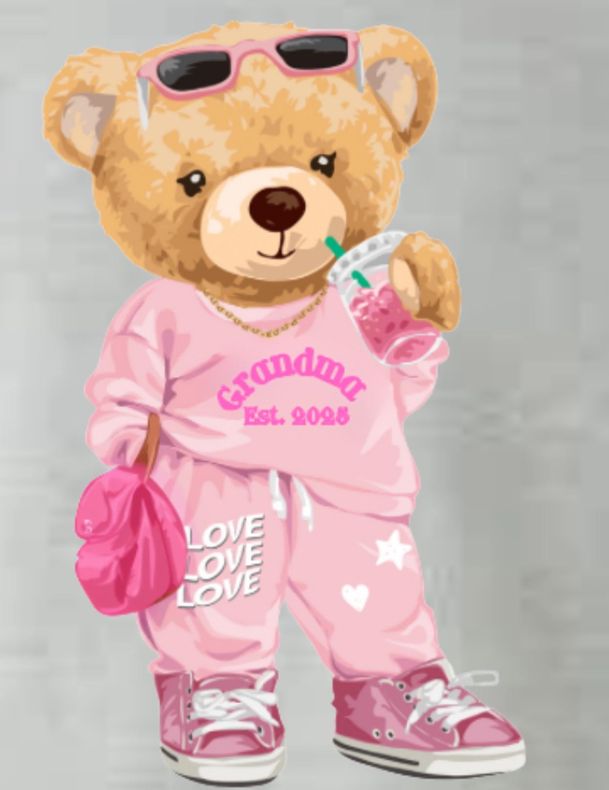 Teddy Bear w/ Iced Coffee Personalized Sweatshirt Personalized Family Gift Grandma, Grandma, Aunt, Friend “Est. 2025”