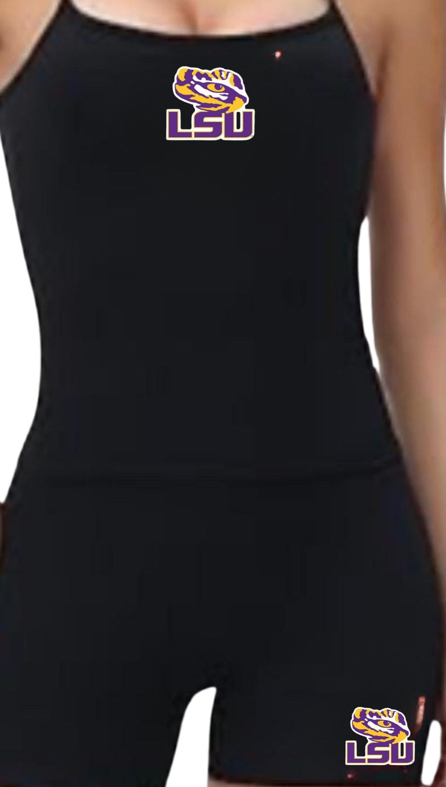 College Name Workout spaghetti tank Two Piece SET Slim Short Sleeve Low Waist Foldover Shorts.