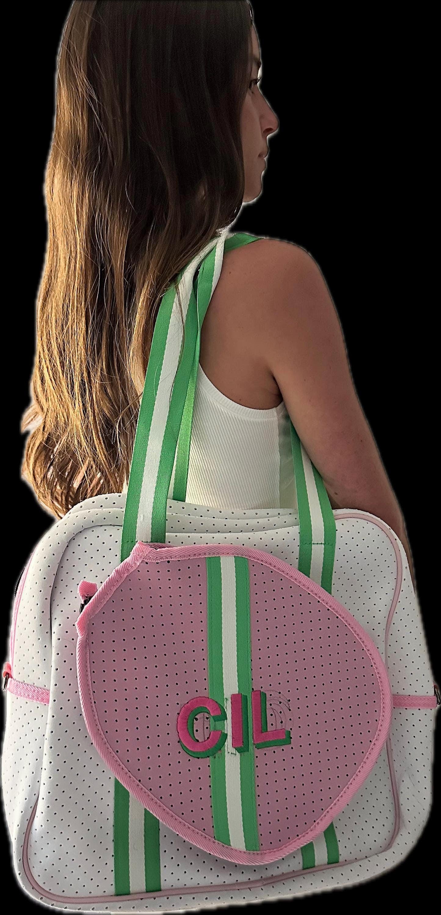 Personalized Embroidered Pickleball water resistant neoprene tote and sling bag (perfect for sorority gift!)