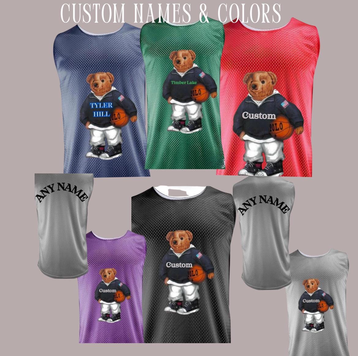 Boys Sports Jersey Reversible, School, Favorite Team Polo Bear Jersey Tank Personalized (name added on back)