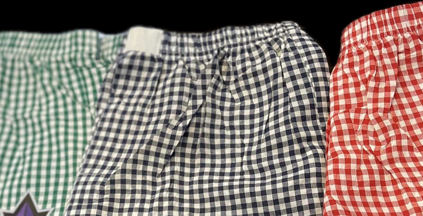 Women’s college or camp custom gingham boxer shorts monogram or college logo