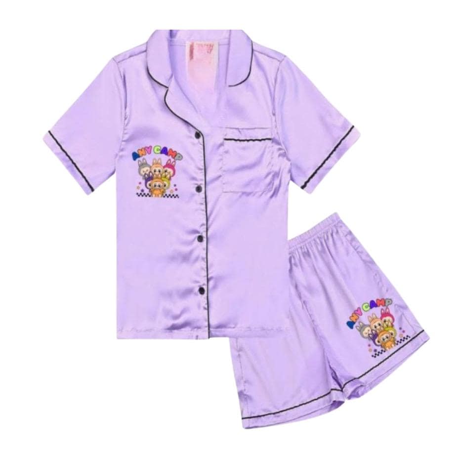 Custom labooboo inspired Youth 2 piece satin pajama set Camp or School - Cute Labubu-Inspired