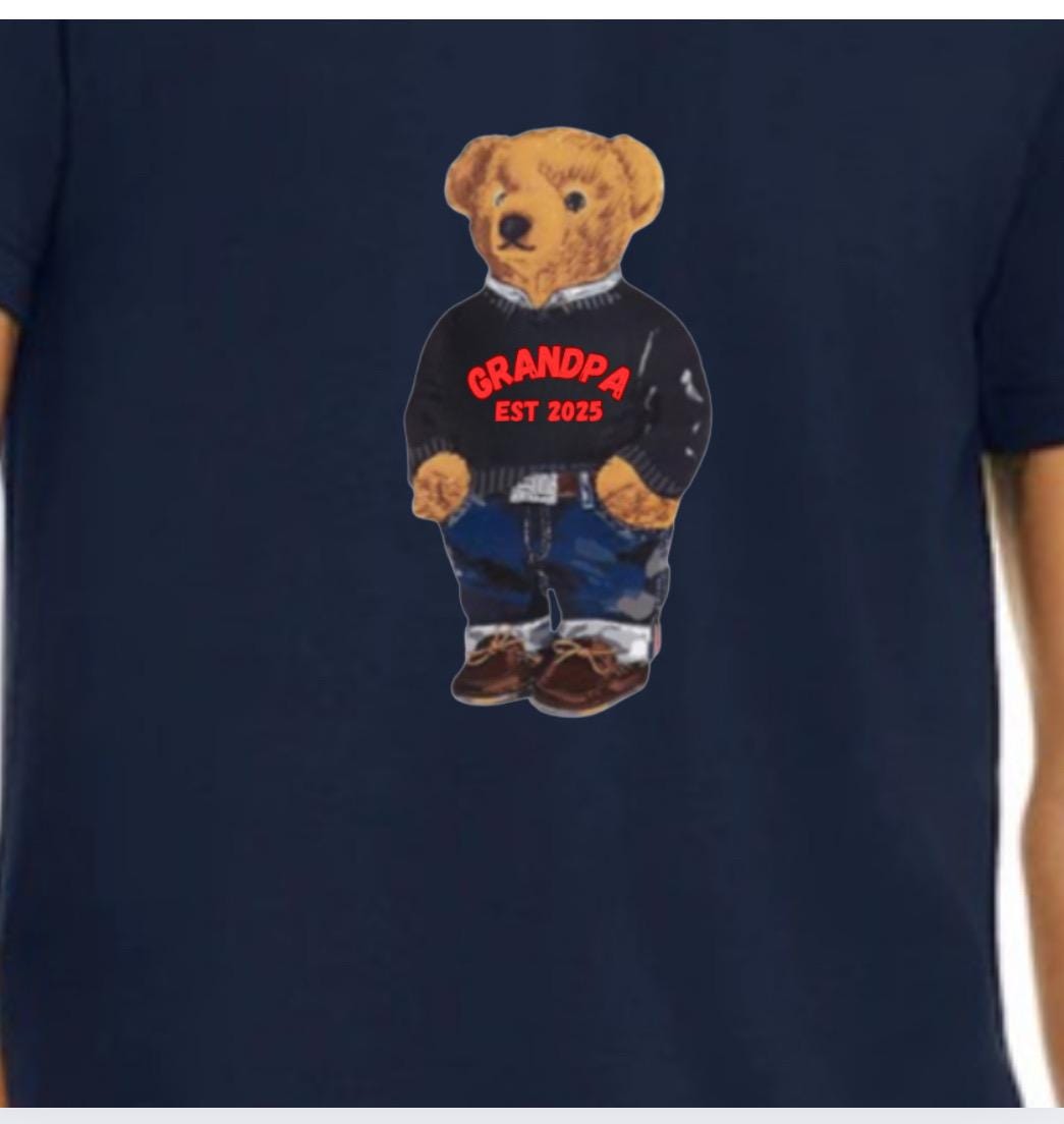 Custom Dad to be or New Dad Polo Bear Sweatshirt or T-Shirt – Personalized Family Gift | Grandpa, Grandma, Uncle, Aunt, Dad “Est. 2025”