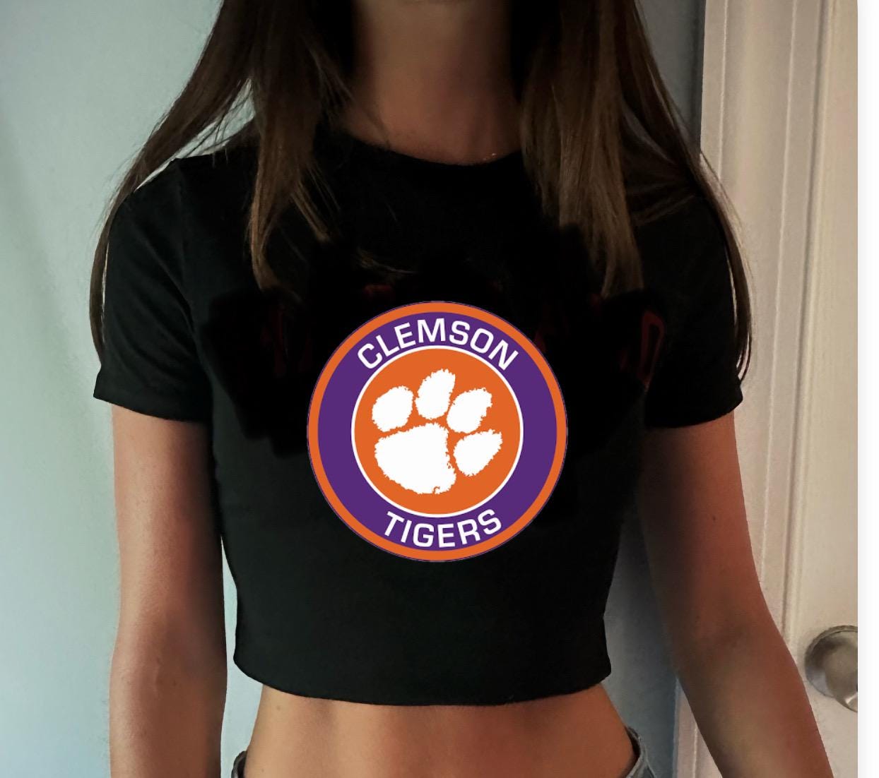 Adult & Kids Custom Cropped Baby T with college logo (sport, tongue, sorority )