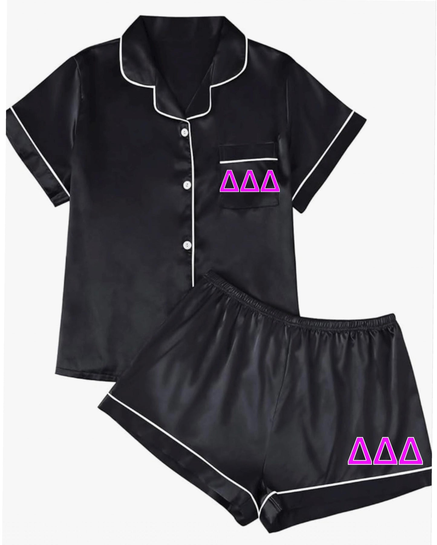2 piece (custom) satin pajama short lounge set Custom College Set. (Optional name or custom) Greek Sorority Letters (add name on back