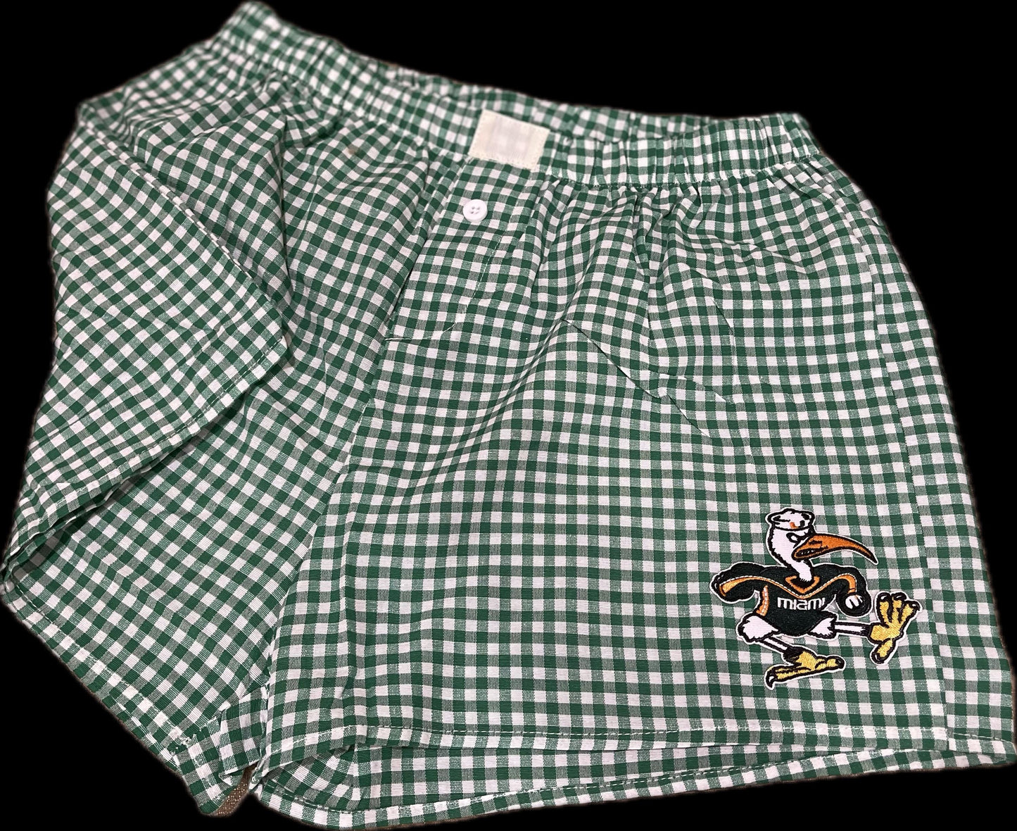 Women’s college or camp custom gingham boxer shorts monogram or college logo