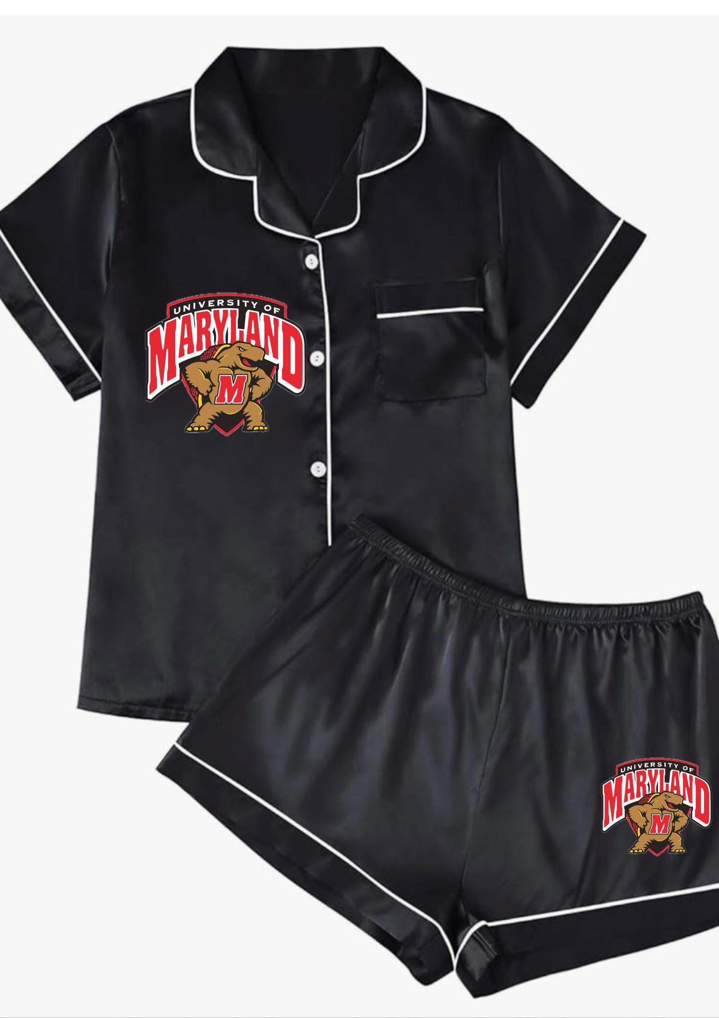2 piece (custom) satin pajama short lounge set Custom College/Camp Set. (Optional monogram or name) Greek Sorority Letters, Stones Tongue!