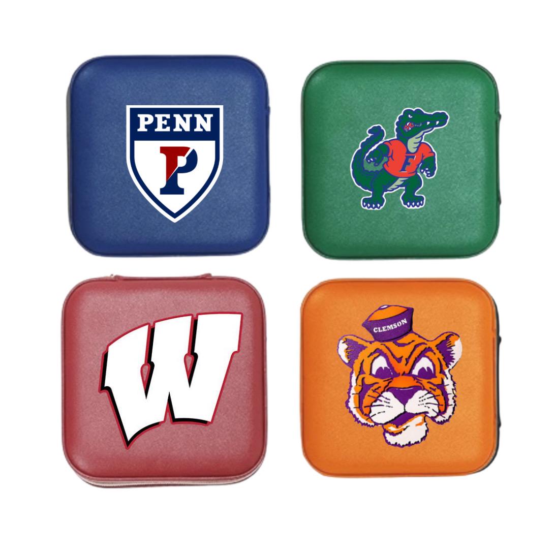Mini travel Jewelry case with Zipper monogram or college logo faux leather (perfect for the dorm)