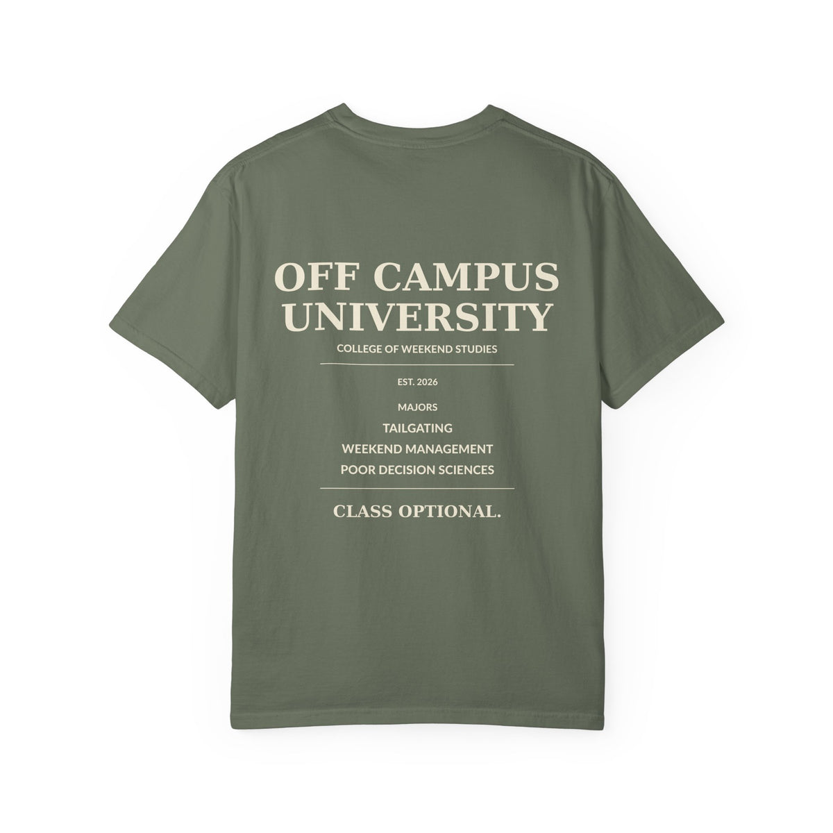Campus Vibes Garment-Dyed T-Shirt — 'Off Campus University' Minimalist Tee