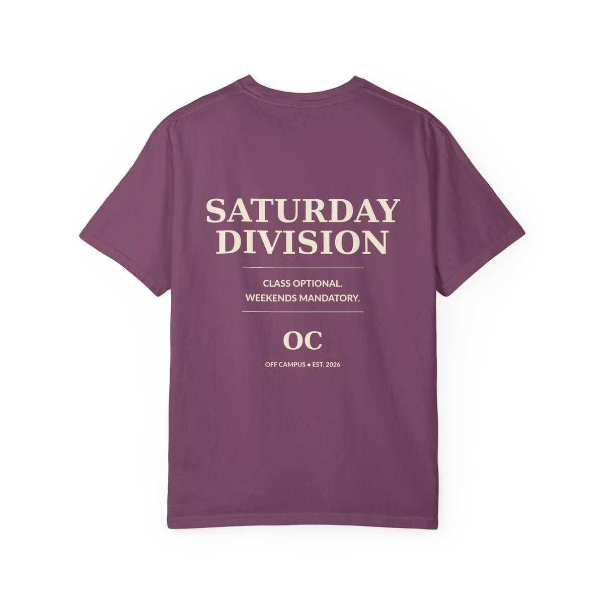 Saturday Division T-Shirt — “Off Campus” Vintage Garment-Dyed Tee