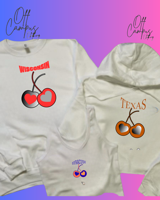 College sweatshirt with Cherries and 💕