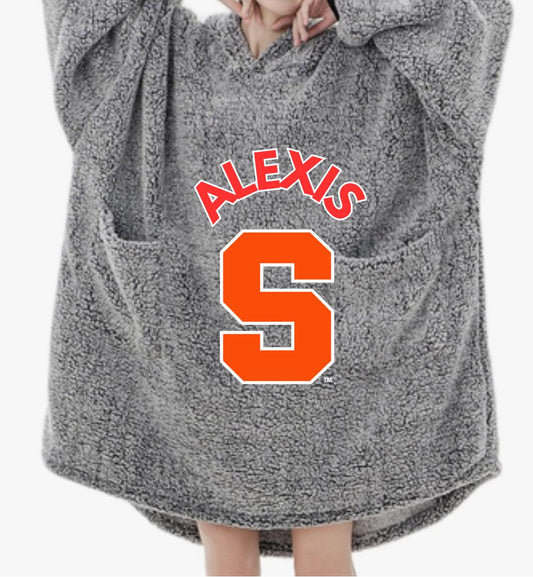 Wearable Blanket Hoodie, Oversized Sherpa Blanket Sweatshirt with Hood Pocket and Sleeves, Personalized College/Wedding/Camp or Lounging. Birthday or Holiday gifts!