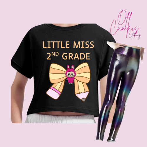Laboo inspired Custom Little Miss Shirt shirt with Grade or name optional. (as a set is an option with metallic matching leggings)