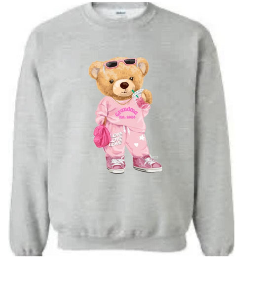 Teddy Bear w/ Iced Coffee Personalized Sweatshirt  Personalized Family Gift Grandma, Grandma, Aunt, Friend “Est. 2025”