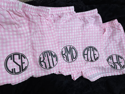 Women’s college or camp custom gingham boxer shorts monogram or college logo