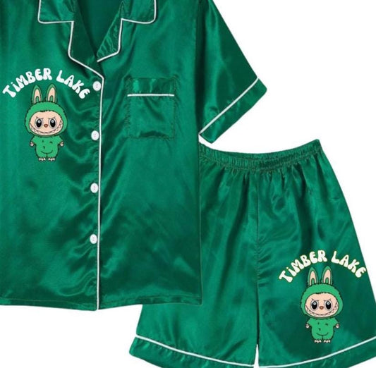 Custom Lafoofu Youth  2 piece satin pajama short set  Camp or School - Cute labuboo-Inspired