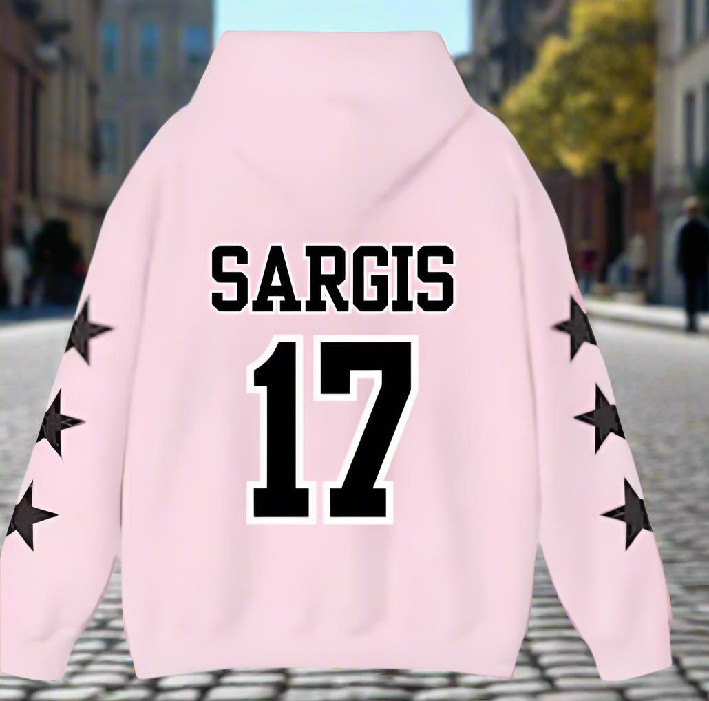 Sports Star Sweatshirt with Name & Number Sport Mom, Sibling, Aunt, Player Family -  stars or hearts down the arms