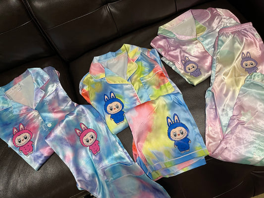 Custom labooboo inspired  Youth  2 piece satin pajama set  Camp or School - Cute Labubu-Inspired