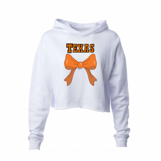 College Pullover Cropped Hoody with Coquette Bow & College Name