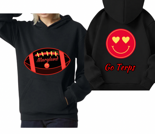 College Football Smiley Sweatshirt with Name & Number Sport Mom, Sibling, Aunt, Player Family -  stars or hearts down the arms