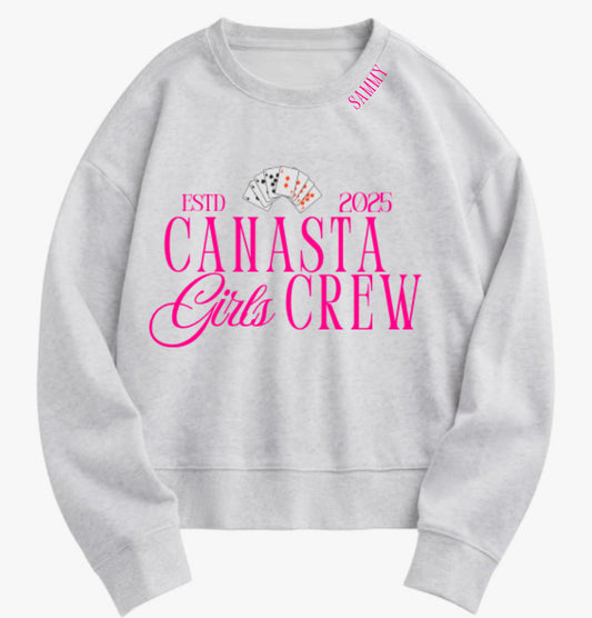 Canasta Women’s “Girls Crew” Oversized Sweatshirt with Custom Year | Cute Canasta Crewneck | Gift for Canasta Lovers | Est. Year Game Night Shirt