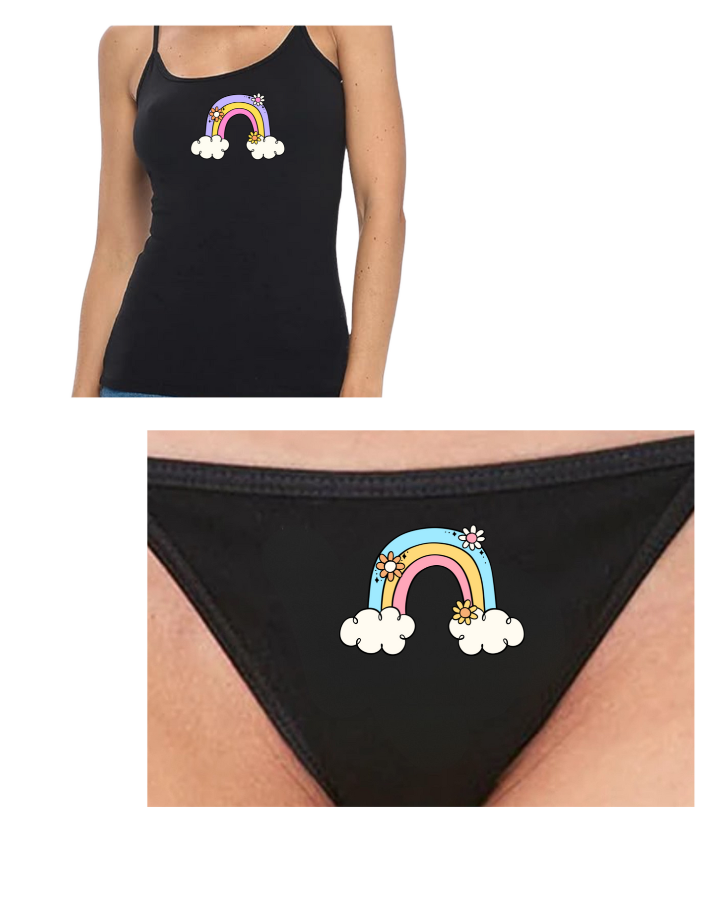 Custom Women’s Cotton Thong or Cami Set (Day or Night)  perfect gift for yourself! cherries, rainbows, bows, hearts, smiles….many choices