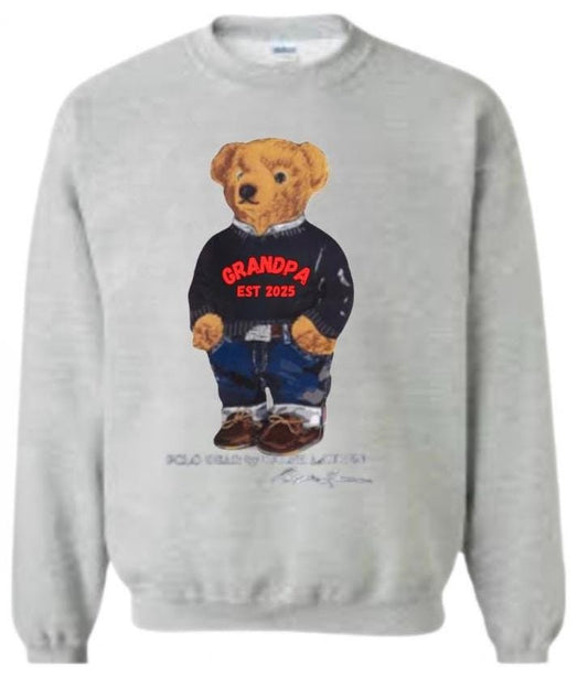 Custom Dad to be or New Dad  Polo Bear Sweatshirt or T-Shirt – Personalized Family Gift | Grandpa, Grandma, Uncle, Aunt, Dad “Est. 2025”