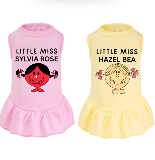 Little Miss (any name) inspired dog dress with ruffles 