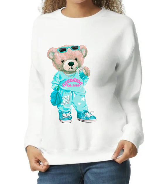 Teddy Bear Sweatshirt Personalized Family Pregnancy announcement Grandpa, Grandma, Uncle, Aunt, Dad “Est. 2025”