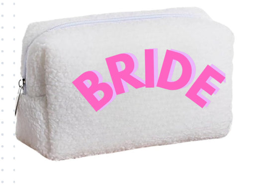 BRIDE Travel Tote Honeymoon Travel Bag Sherpa Cosmetic Bag for Organizing Storing Jewelry and Cosmetic Case travel. Mini faux pearls.