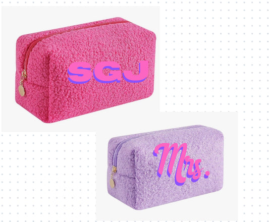 College Travel Tote Bag Sherpa Cosmetic Bag for Organizing Storing Jewelry and Cosmetic Case travel. Mini faux pearls.