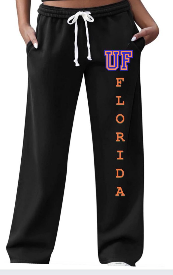 College Custom name with logo Fleece Sweatpants wide bottom with pockets college logo and name (sorority or camp )