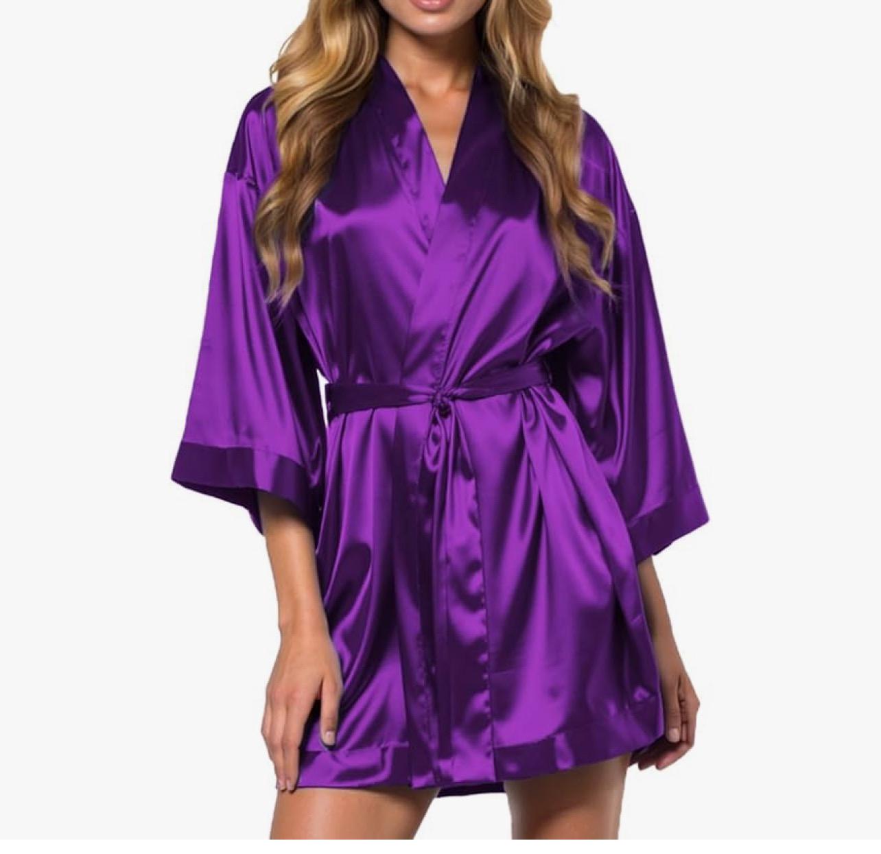 Custom Satin Silky Robe – Kimono Style Lingerie Robe with College Name, Personalized Bridesmaid or Sorority Gift