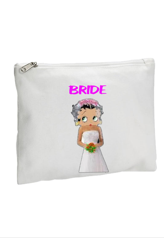 WHITE BRIDAL/BACHELORETTE Custom  Zipper Canvas travel Pouch