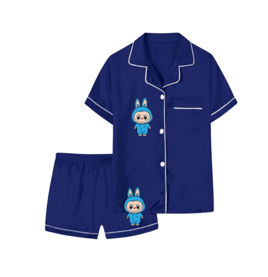 Custom labooboo inspired  Youth  2 piece satin pajama set  Camp or School - Cute Labubu-Inspired
