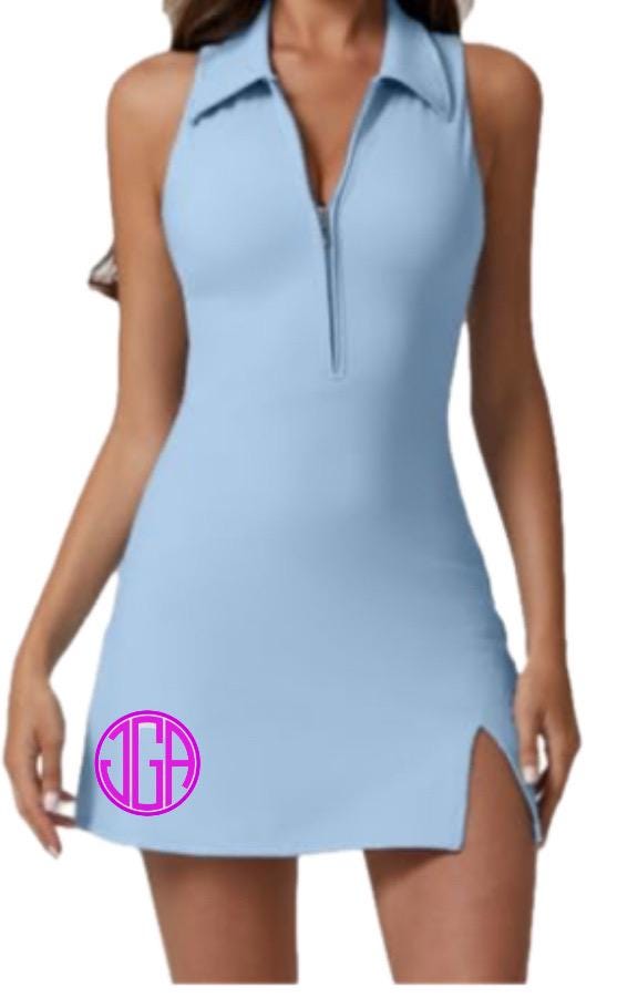 Pickleball MONOGRAM zip front polo collar dress