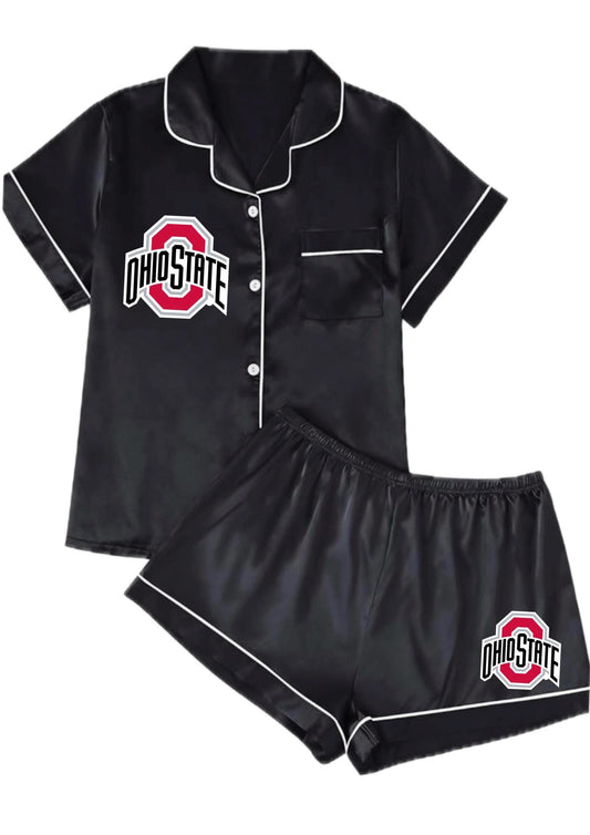 2 piece (custom) satin pajama short lounge set Custom College Set. (Optional name or custom) Greek Sorority Letters (add name on back
